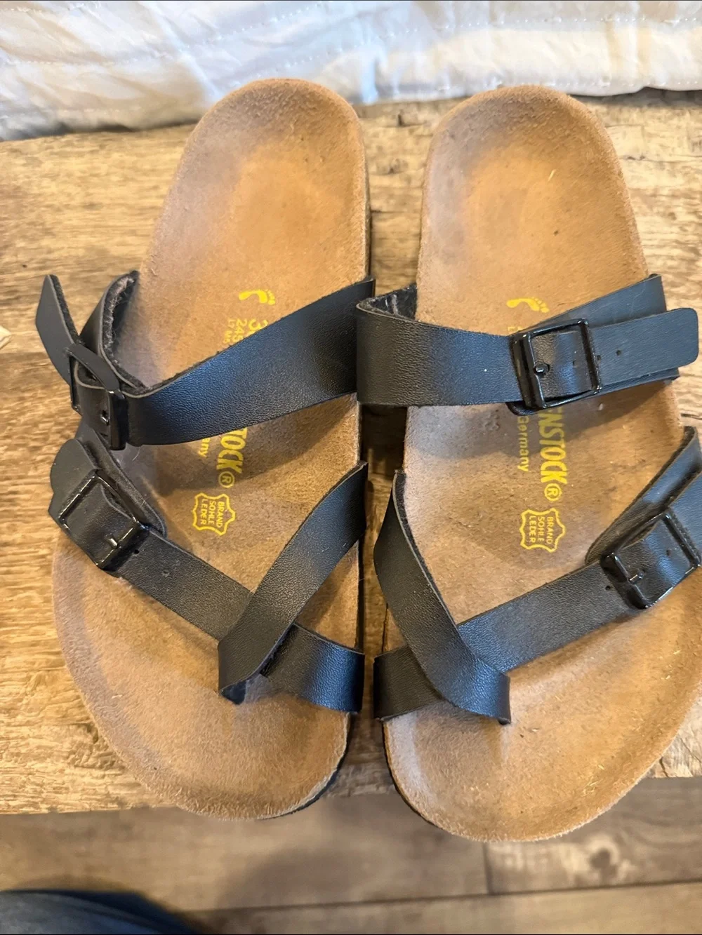 Birkenstock Black Two-Strap Leather Slide Sandals Size 38 - Picture 1 of 5